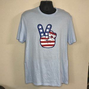 NWOT American Flag Peace Sign Fingers Back Printed T-Shirt